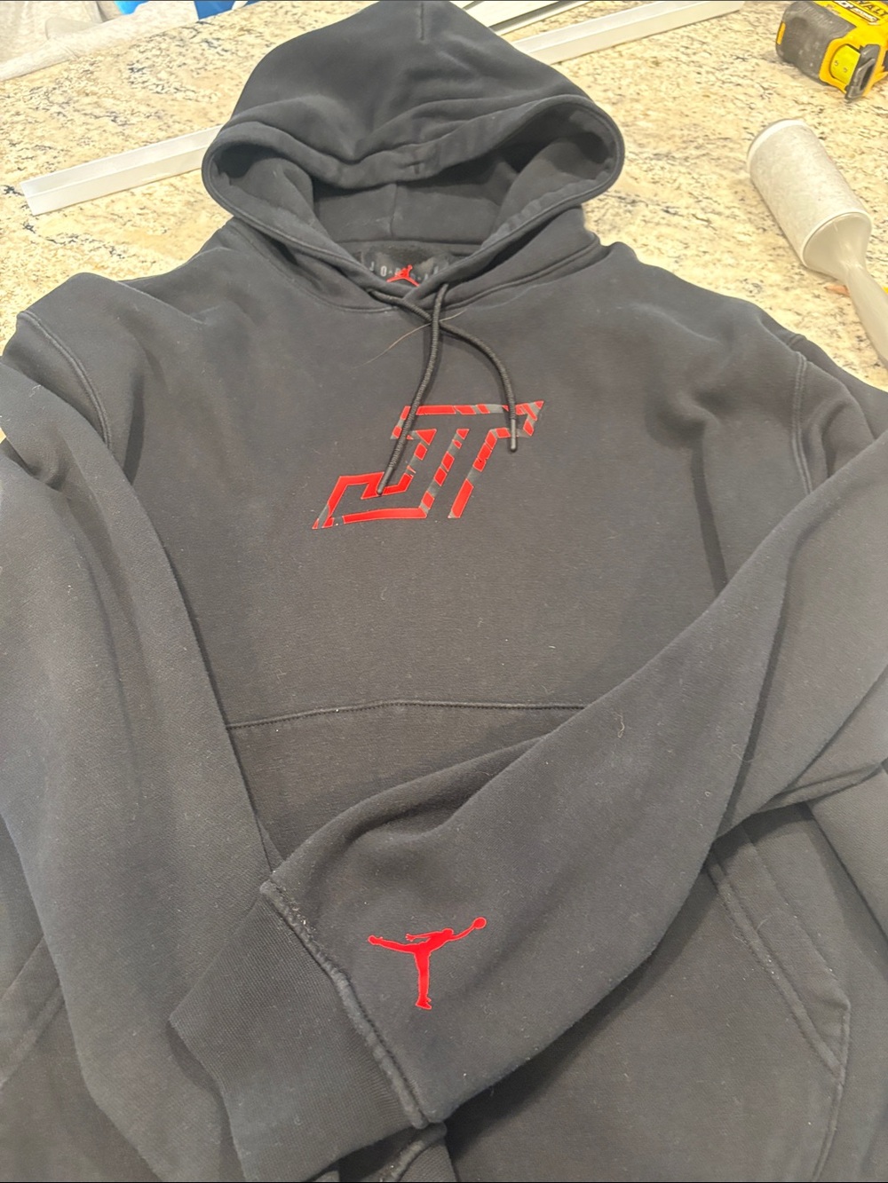 Jordan Men’s Black Hoodie with Red JT and Jumpman Logos on front and back